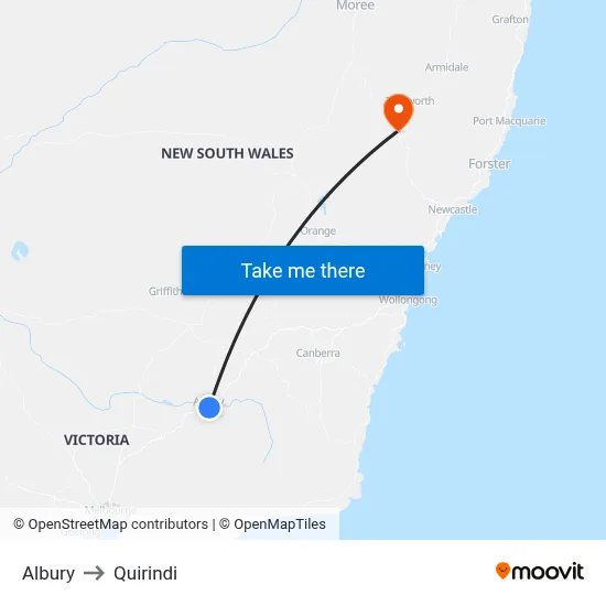 Albury to Quirindi map