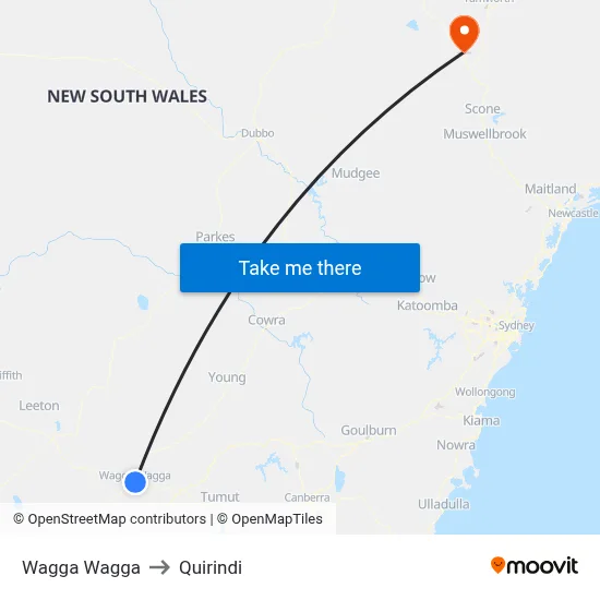 Wagga Wagga to Quirindi map
