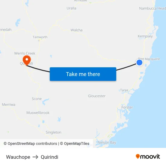 Wauchope to Quirindi map