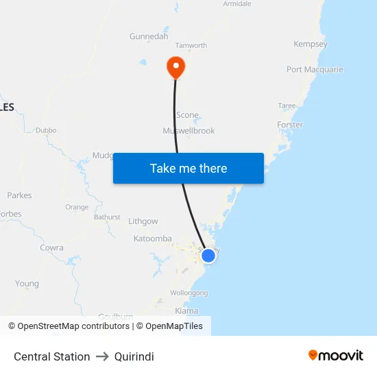 Central Station to Quirindi map