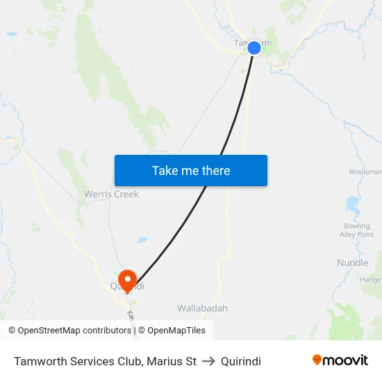 Tamworth Services Club, Marius St to Quirindi map