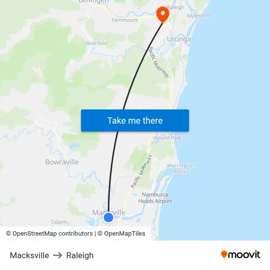 Macksville to Raleigh map