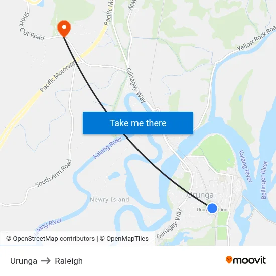 Urunga to Raleigh map