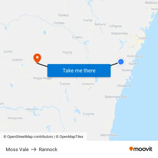 Moss Vale to Rannock map