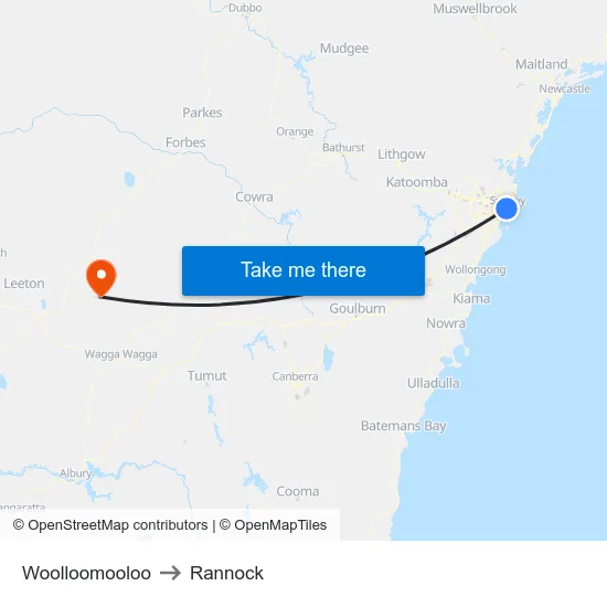 Woolloomooloo to Rannock map