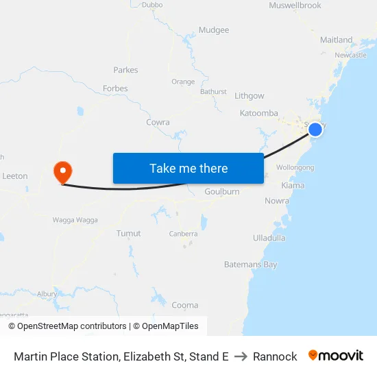 Martin Place Station, Elizabeth St, Stand E to Rannock map