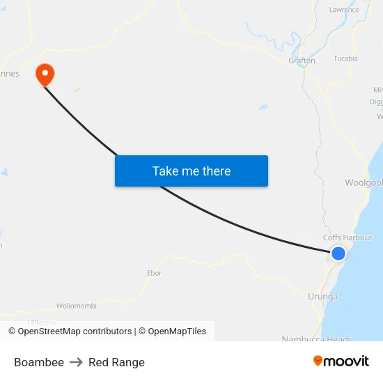 Boambee to Red Range map