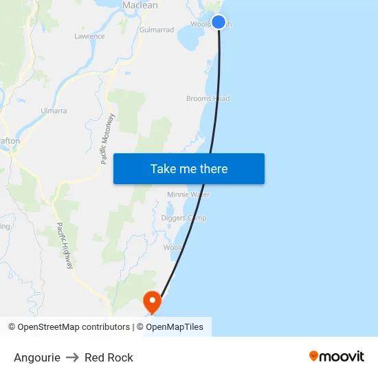 Angourie to Red Rock map