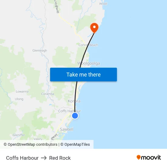 Coffs Harbour to Red Rock map