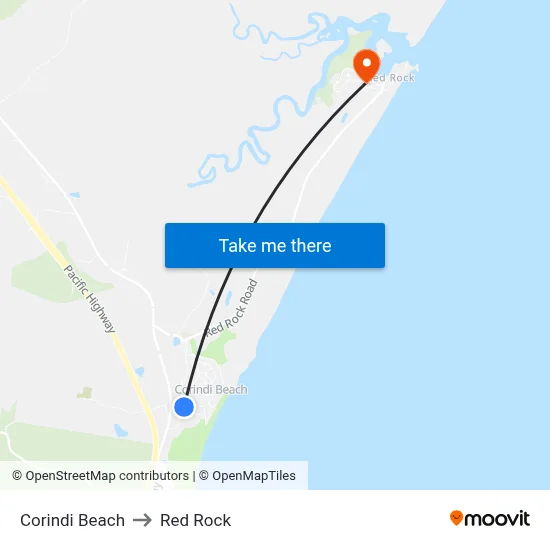 Corindi Beach to Red Rock map