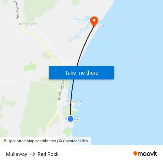 Mullaway to Red Rock map