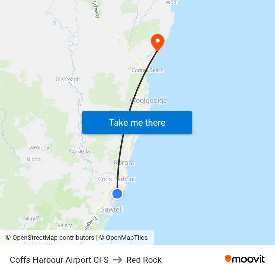 Coffs Harbour Airport CFS to Red Rock map