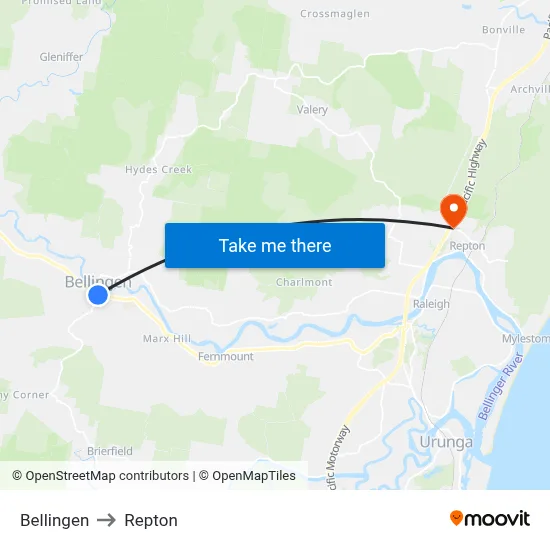 Bellingen to Repton map