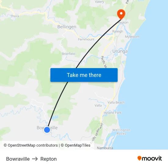 Bowraville to Repton map