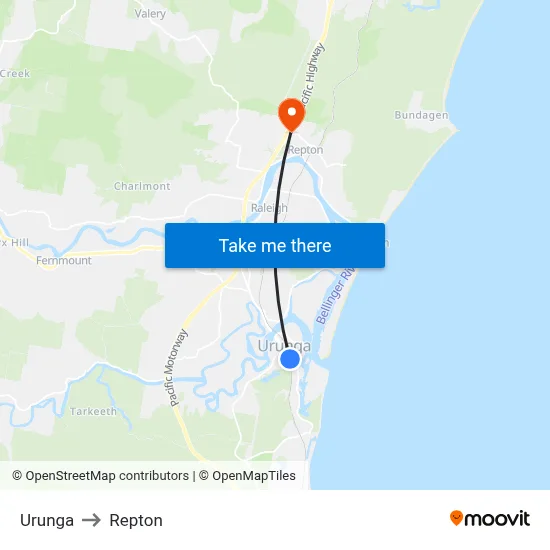 Urunga to Repton map