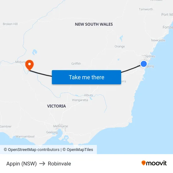 Appin (NSW) to Robinvale map