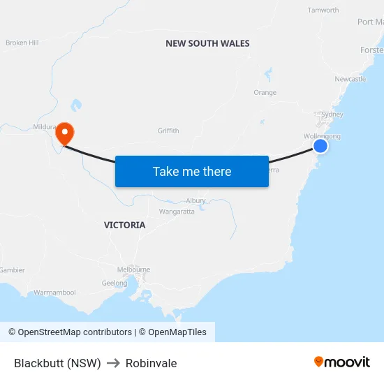Blackbutt (NSW) to Robinvale map