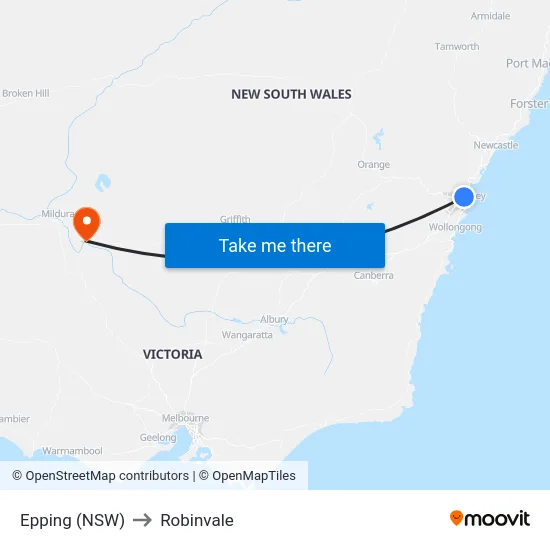 Epping (NSW) to Robinvale map