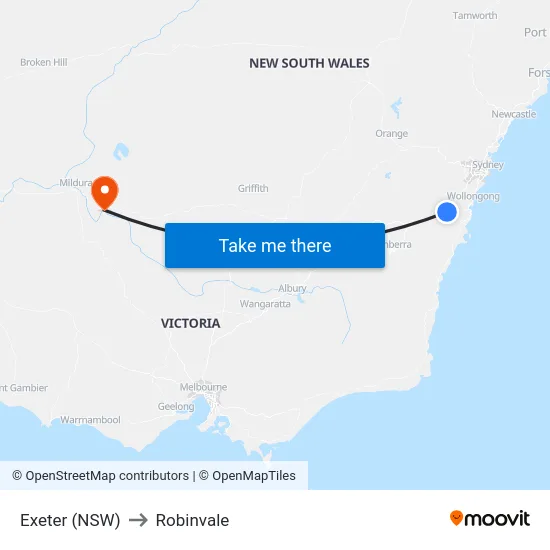 Exeter (NSW) to Robinvale map