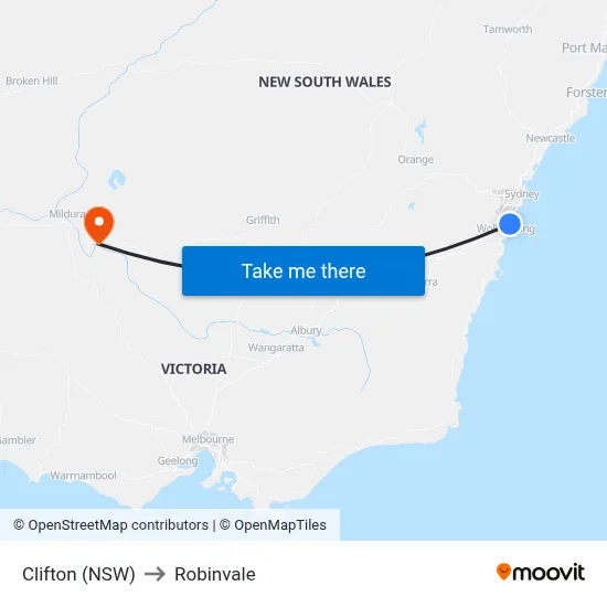 Clifton (NSW) to Robinvale map