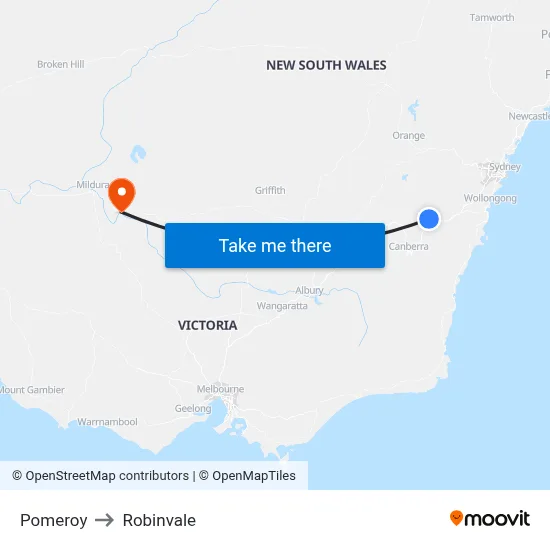 Pomeroy to Robinvale map
