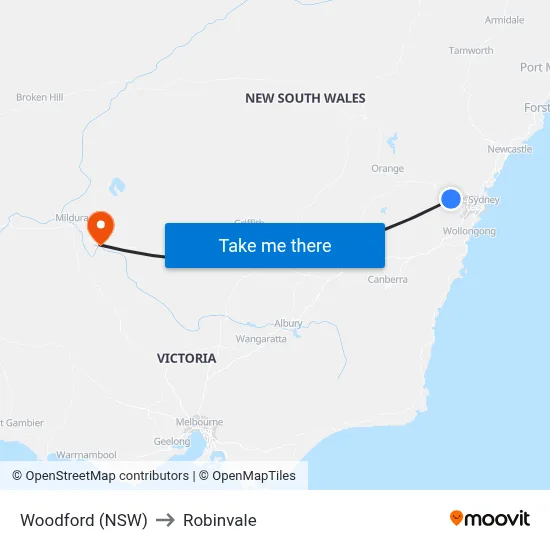 Woodford (NSW) to Robinvale map