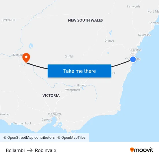 Bellambi to Robinvale map
