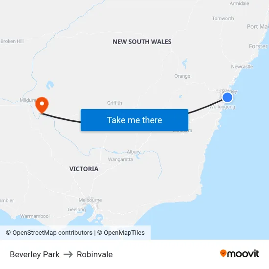 Beverley Park to Robinvale map