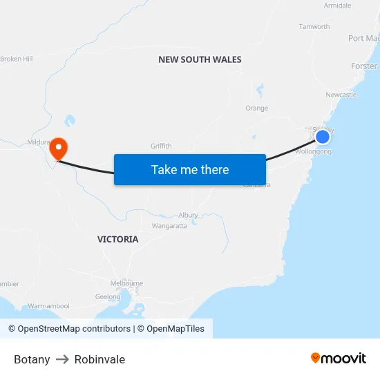 Botany to Robinvale map