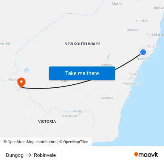 Dungog to Robinvale map