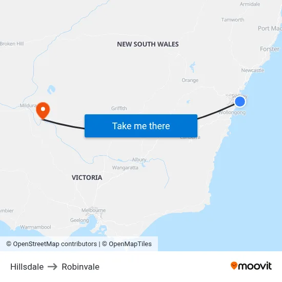 Hillsdale to Robinvale map