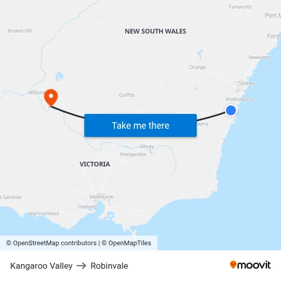 Kangaroo Valley to Robinvale map