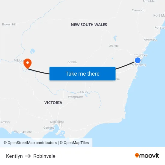 Kentlyn to Robinvale map