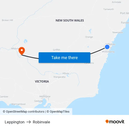 Leppington to Robinvale map