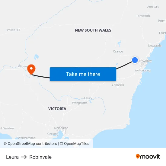 Leura to Robinvale map