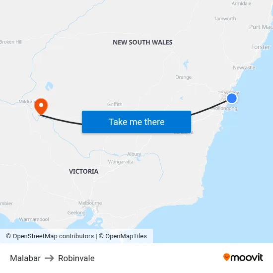 Malabar to Robinvale map