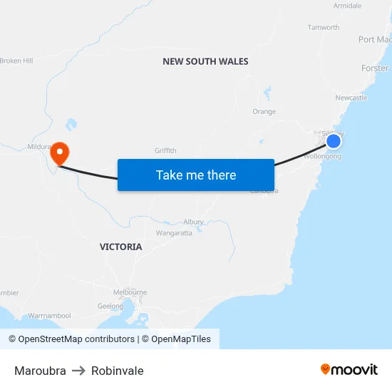 Maroubra to Robinvale map
