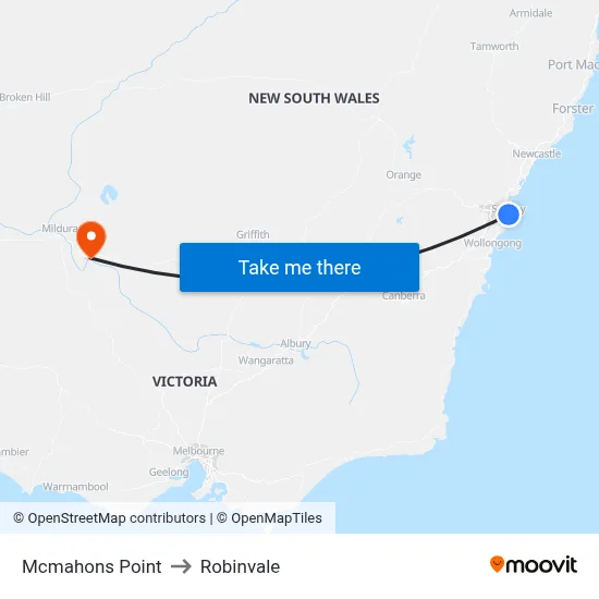 Mcmahons Point to Robinvale map