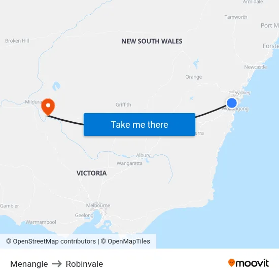 Menangle to Robinvale map