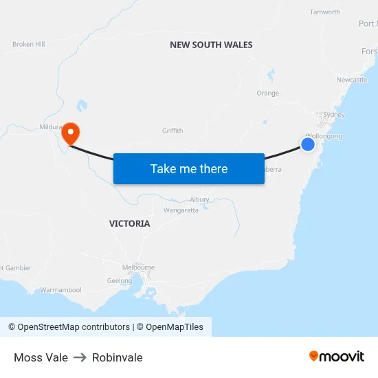 Moss Vale to Robinvale map