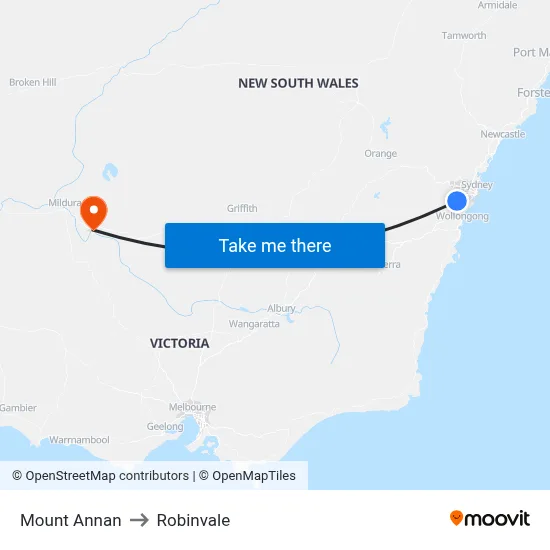 Mount Annan to Robinvale map