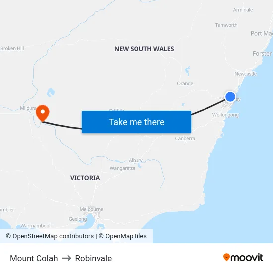 Mount Colah to Robinvale map