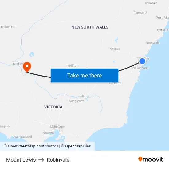 Mount Lewis to Robinvale map