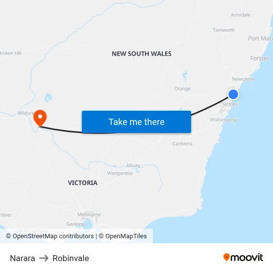Narara to Robinvale map