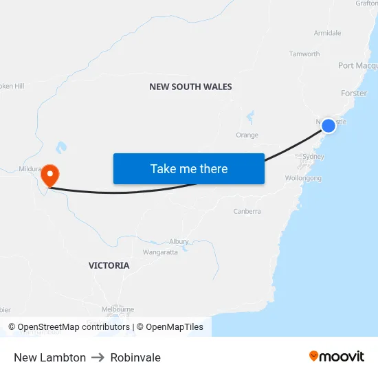 New Lambton to Robinvale map