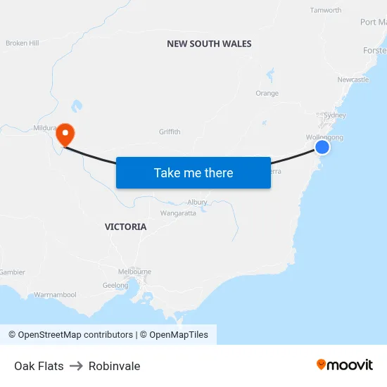 Oak Flats to Robinvale map