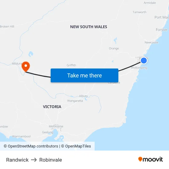 Randwick to Robinvale map