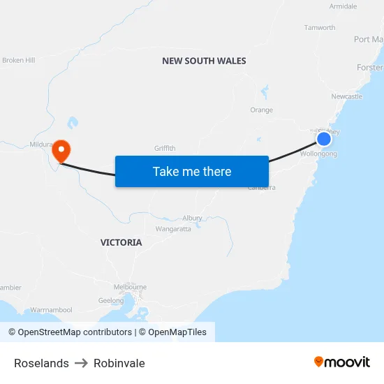 Roselands to Robinvale map