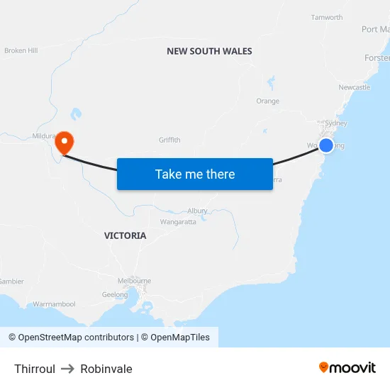 Thirroul to Robinvale map