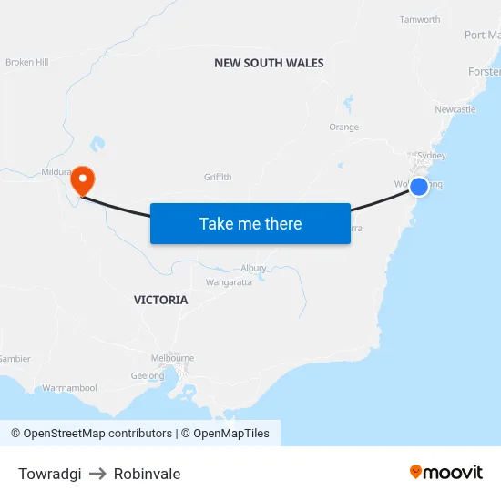 Towradgi to Robinvale map
